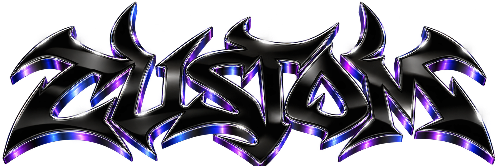 Chrome CUSTOM graffiti metal logo with violet and blue highlights